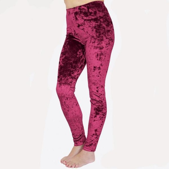 Burgundy Crushed Velvet Leggings - Picture 1 of 1